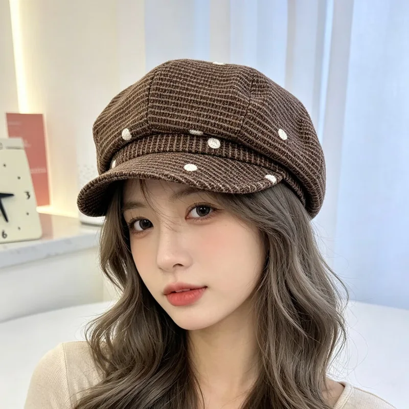 Women Vintage Wool Blend Baker Boy Beret Hat Soft Short Brim Octagonal Newsboy Cap Autumn Winter Warm Tweed Uniform Themed Event