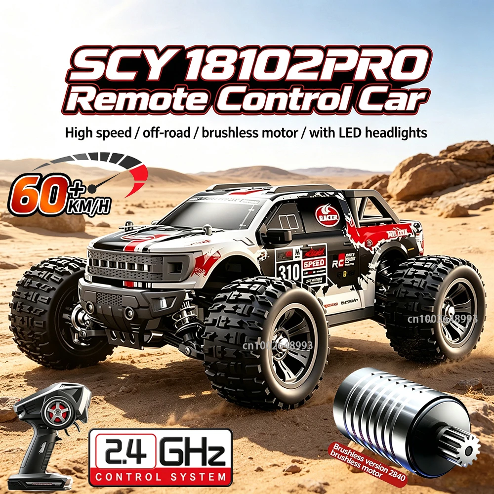 SCY 18102PRO RC Car 60KM/H 1:18 4WD Brushless Motor Off Road Monster Truck High Speed Drift Cars Kids Toy vs Wltoys 144001 Toys