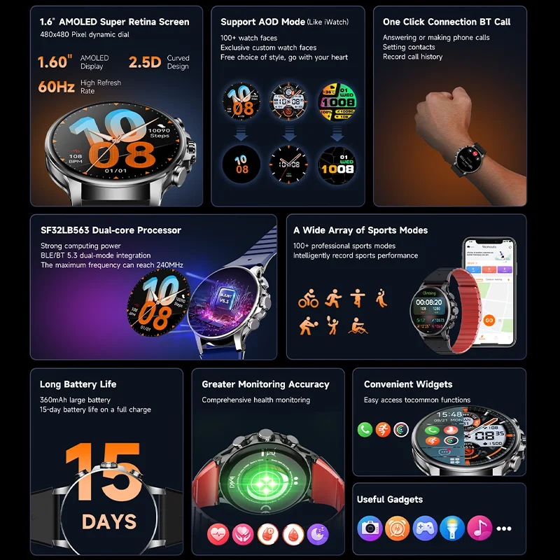 2025IMIKI HOLO ULTRA SmartWatch 1.6 "AMOLED 1000Nits Monitoramento de Saúde IP68 Suporte 100+ Modos Esportivos Presentes de Temporada de Graduação