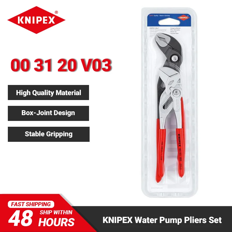 

KNIPEX Tools 00 31 20 V03 2Piece Plier Wrench Set Water Pump Pliers 8603180 8701250 High Quality Materials Stable Gripping