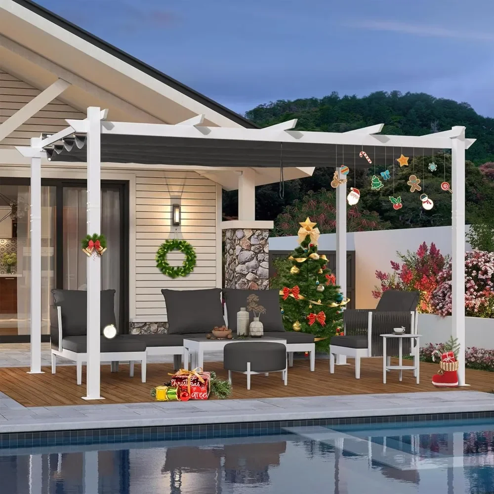 

Алюминиевая пергола для улицы размером 10 x 13 футов с двойным навесом от солнца, белая сверхпрочная выдвижная пергола