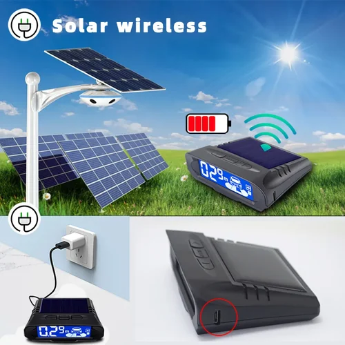 Imagen 2 del producto QXNY-Kit de 4 sensores de estacionamiento con carga Solar inalámbrica, Radar de respaldo, Monitor LCD automático Parktronic trasero, Detector de asistencia inversa