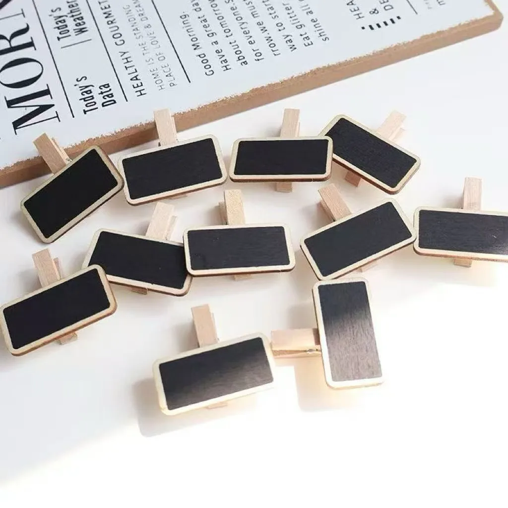 Mini Wooden Chalkboard Clips Rectangle Blackboard Name Tags With Wooden Peg Clips For Wedding Party Price Label Decor