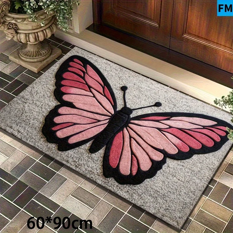 VIKAMA Butterfly Pattern Carpet, Non slip Soft Plush Floor Mat, Machine Washable Floor Carpet, Suitable for Bedroom, Living Room