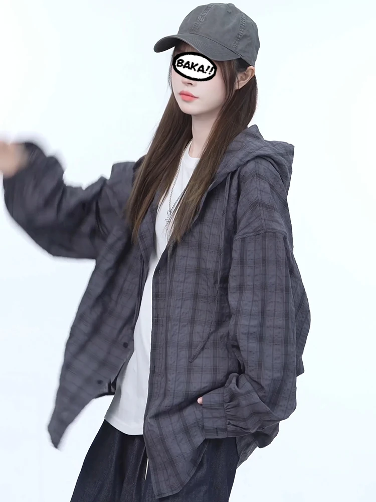 

Легкая мужская летняя куртка из ледяного шелка с защитой от УФ-излучения, с капюшоном, длинными рукавами, в клетку, в американском ретро-стиле, тонкая, из смесового полиэстера и хлопка