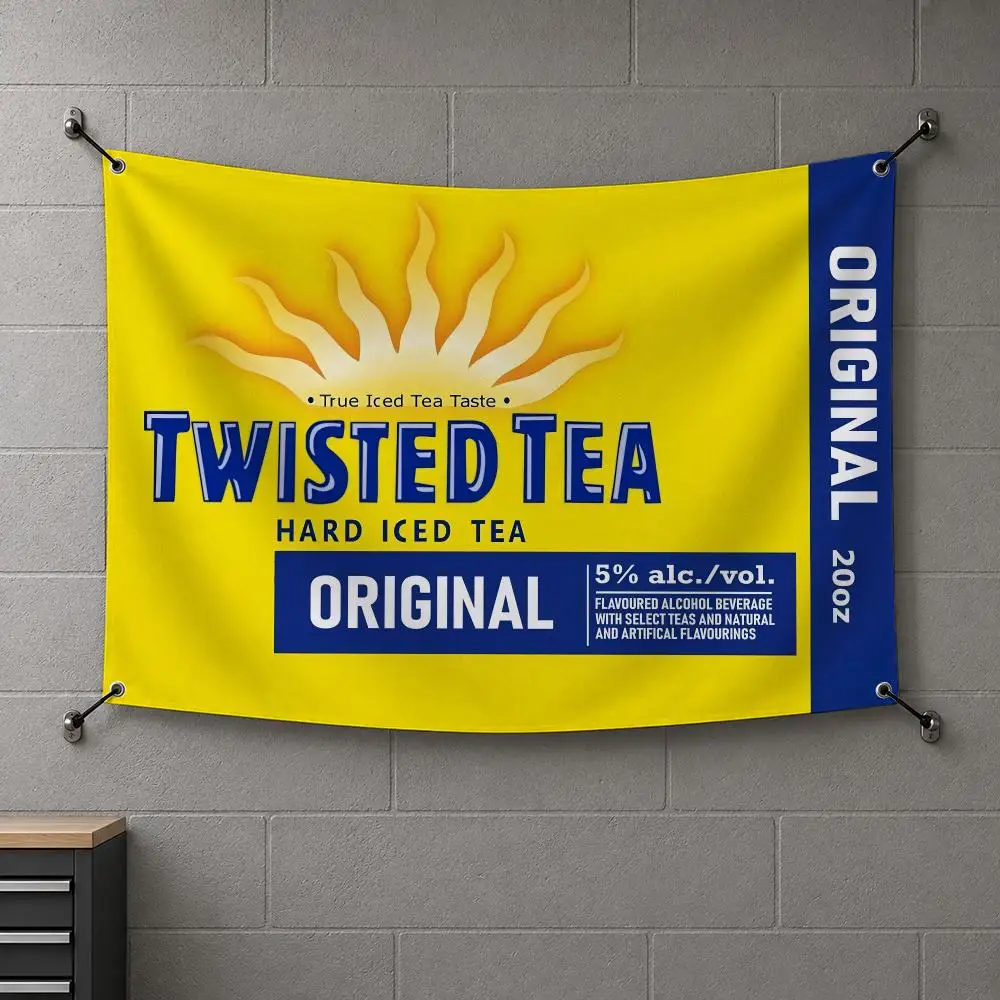 T-Twisted Tea Yellow Logo Flags Interior Wall Hanging Background Art Banner Bedroom Home Living Room Outdoor Party Decor