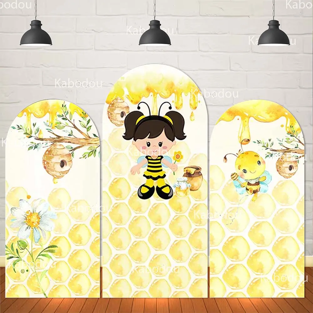 

Cute Bee Theme Arch Backdrop Cover for Kids Birthday Baby Shower Party Photography Studio Prop Photo Background Decoration