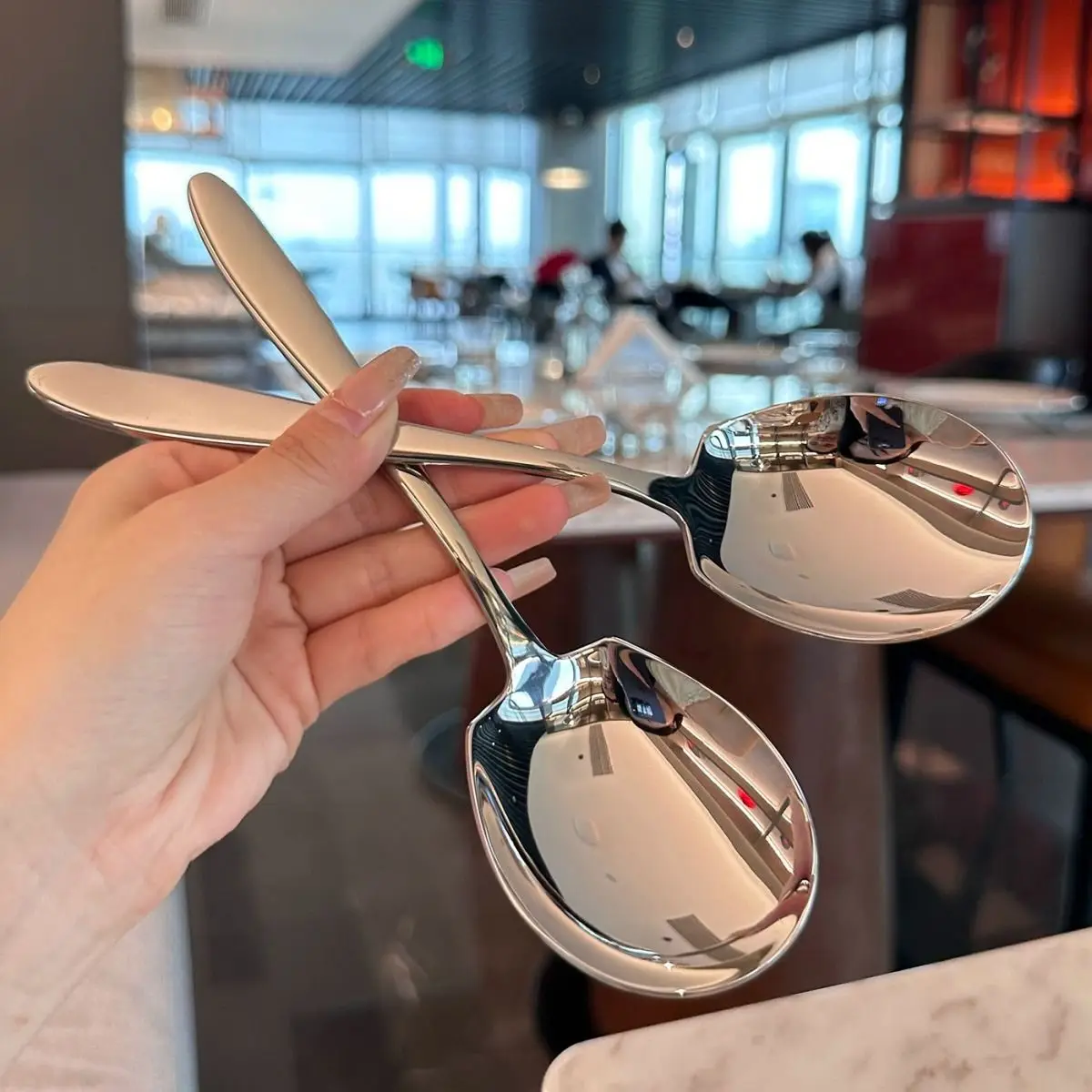 2pcs Stainless Steel Large Spoons,Thickened Long Handled Meal-Sharing Spoon,Metal Serving Spoon For Home Kitchen Restaurant