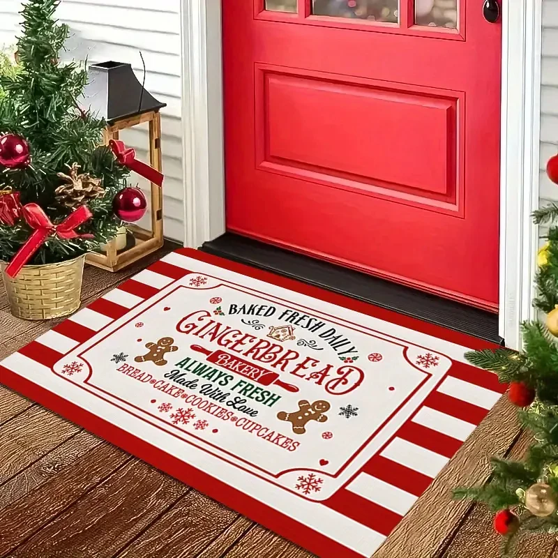 VIKAMA Christmas Gingerbread Man Doormat Non-slip, Machine Washable Entrance Hallway Mat Bedroom Doorway Rug Home Decor
