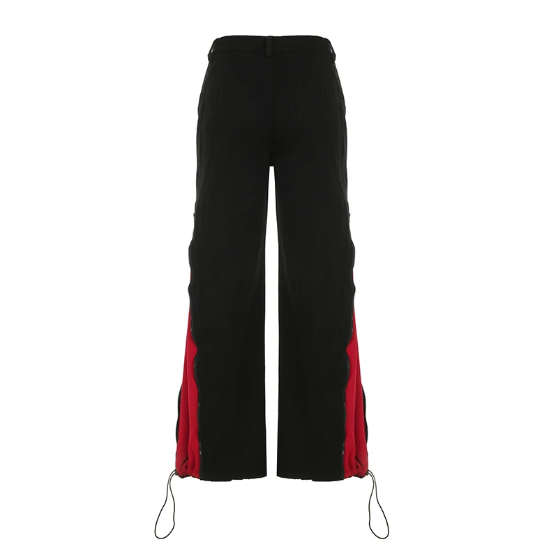 Pantalones con cremallera oscura para mujer, ropa de calle de Color contrastante, pantalones de pierna ancha con aspecto en capas de cintura media, moda Otoño Invierno 2025