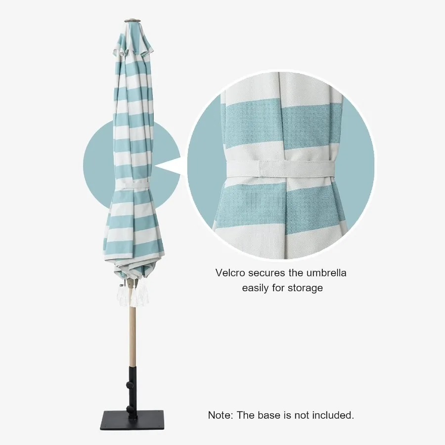 Striped Patio Umbrellas for Outdoor Table Use with Crank and Push Button Tilt Mechanism AutoTilt Feature 8 Steel Ribs Durable H