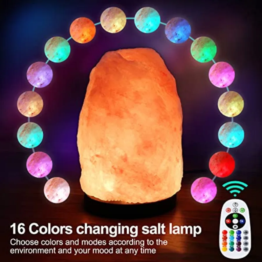 Himalayan Salt Lamp 7 Inches 5-6 Lbs with Upgraded Remote Control, Adjustable 16 Color Changing Salt Lamp Night Light, Natural