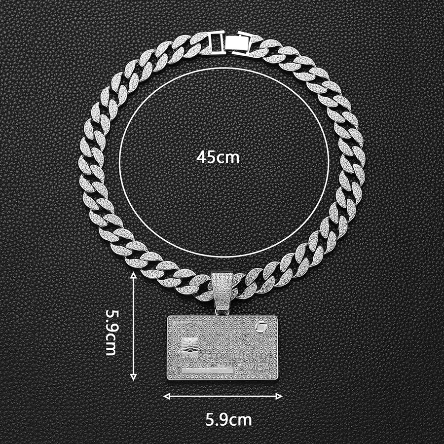 DIY accessories for European and American men's hip-hop full diamond alloy square bank card shield Cuban pendant necklace men's
