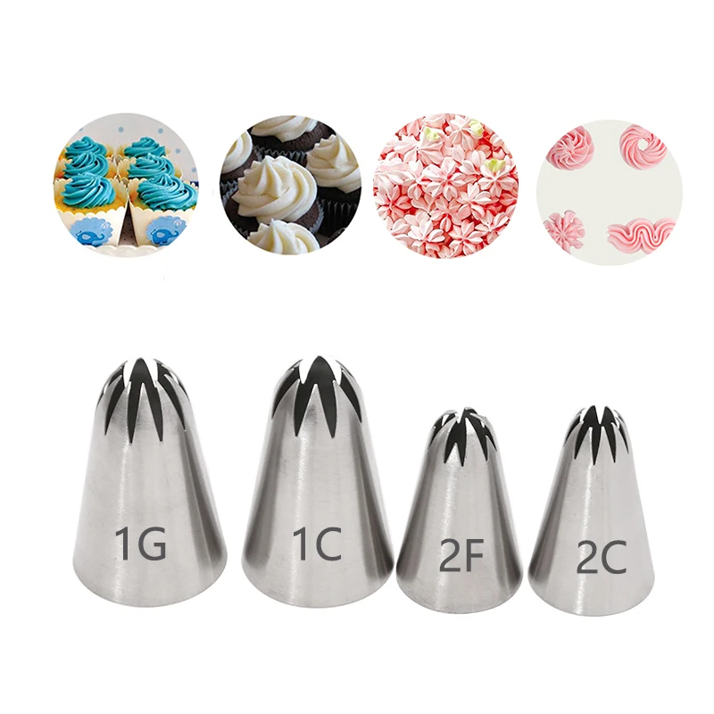 #1G 1C 2F 2C Icing Piping Nozzles For Decorating Cake Cookie Cupcake Piping Nozzle Stainless Steel Pastry Tips Baking Tools