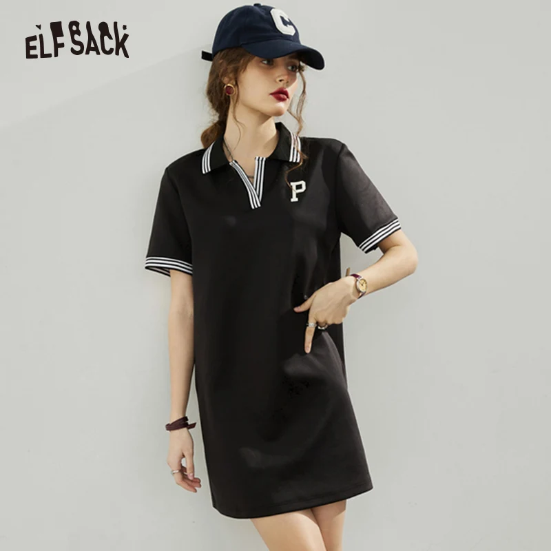 Elfsack preto camisa vestidos femininos 2023 primavera novo solto vestido casual