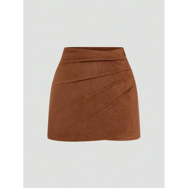 

Suede Skirt Women's Spring Fashion Soft Leather Material Half-length Short Skirts Elegant Versatile Neutral Style