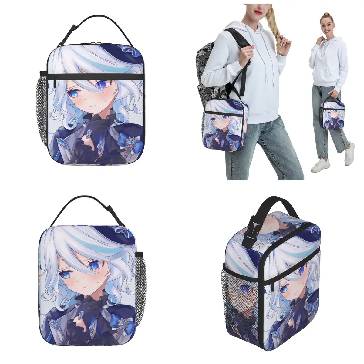 Furina Genshin Impact Insulated Lunch Bags Food Container Portable Cooler Thermal Lunch Boxes For School Office