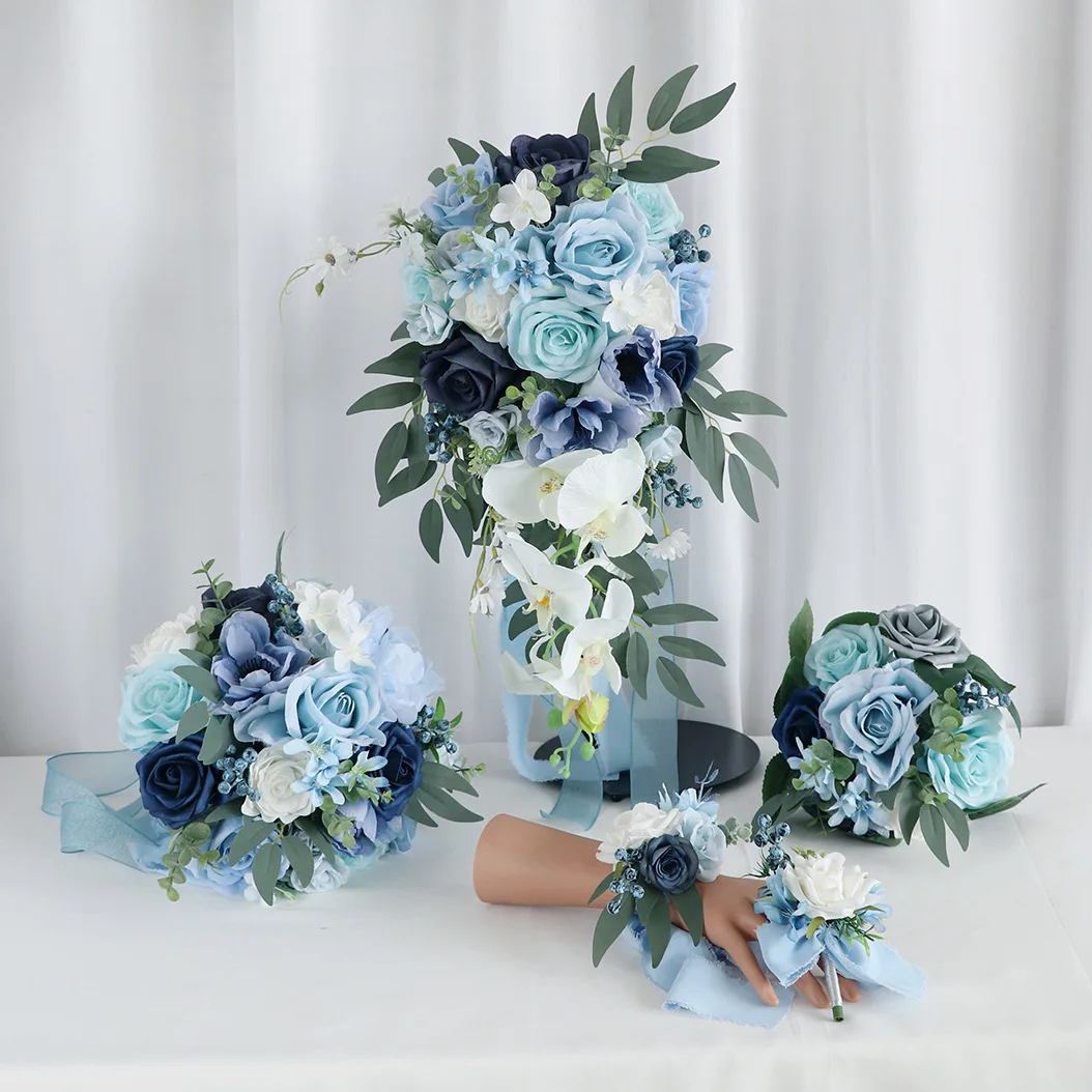 Yannew-blueの結婚式の形をしたブーケ,人工の花,小,英国のシャワー
