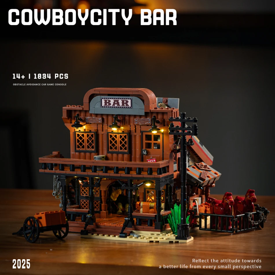 

MOC American Western Cowboy City Bar Street View Building Blocks Western Town Tavern Stable Assembly Bricks Toys for Kids Gifts