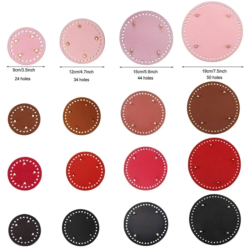 PU 가죽 가방 바닥 뜨게 가방, 라운드 네일 크로셰 바닥 베이스 셰이퍼, DIY 핸드백 숄더 지갑 키트용 구멍 포함, 4 가지 크기