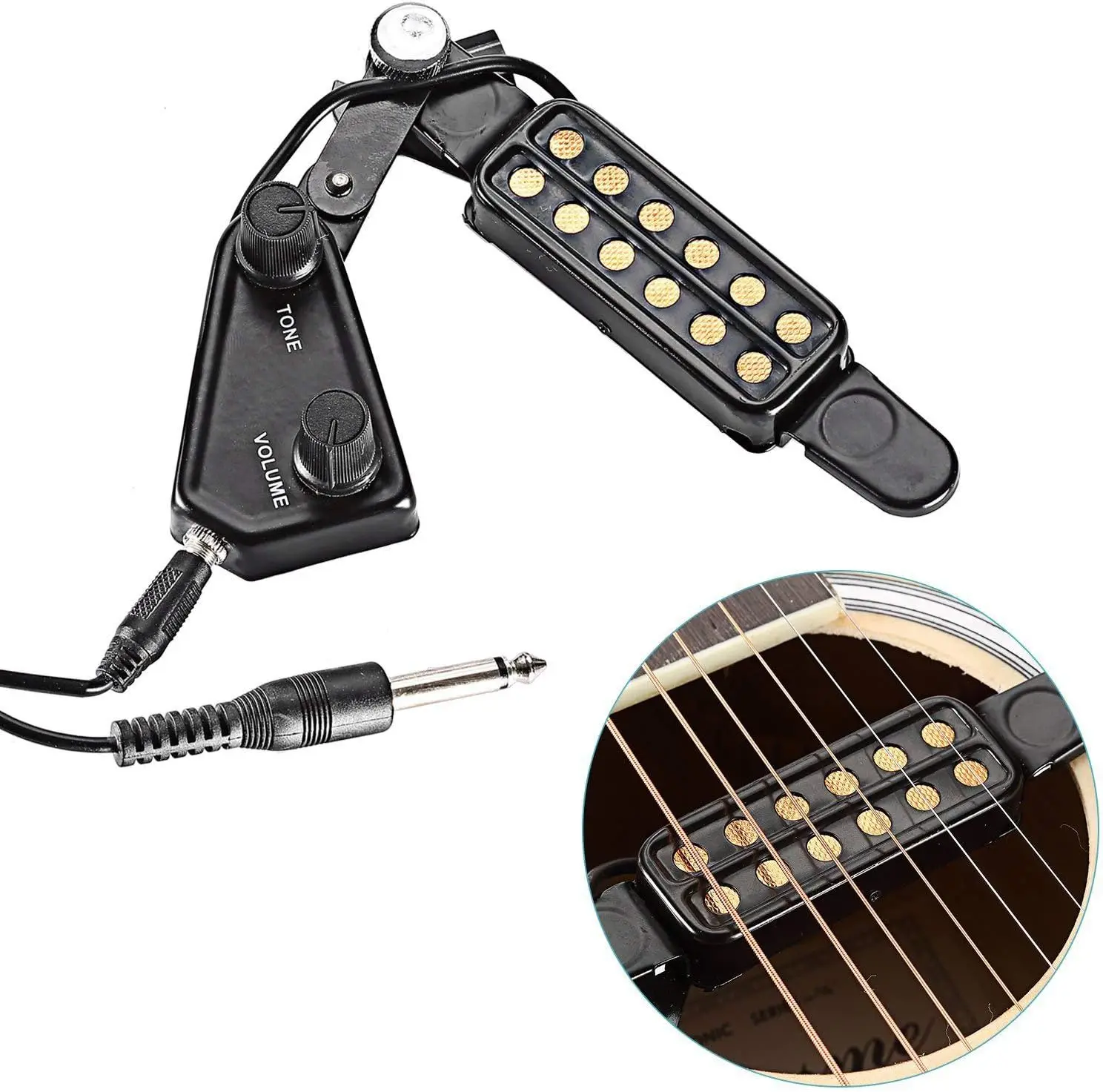 Professional 12 Sound Hole Guitar Microphone Pickup Preamplifier Acoustic Electric Transducer with Tone and Volume Control 3M