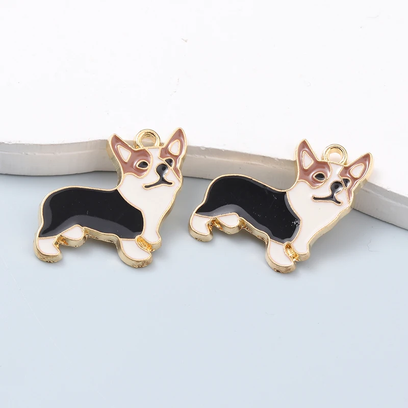 10pcs Cute Dog Enamel Charms Corgi Cartoon Animal Pendants For Making DIY Jewelry Findings Accessories Necklace