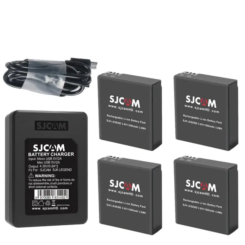 4PCS SJCAM Battery  For SJ4000 SJ5000X M20 SJ6 SJ8 Pro SJ10 PRO SJ10X A10 A20 A50 Action Camera, Original SJCAM Brand Battery