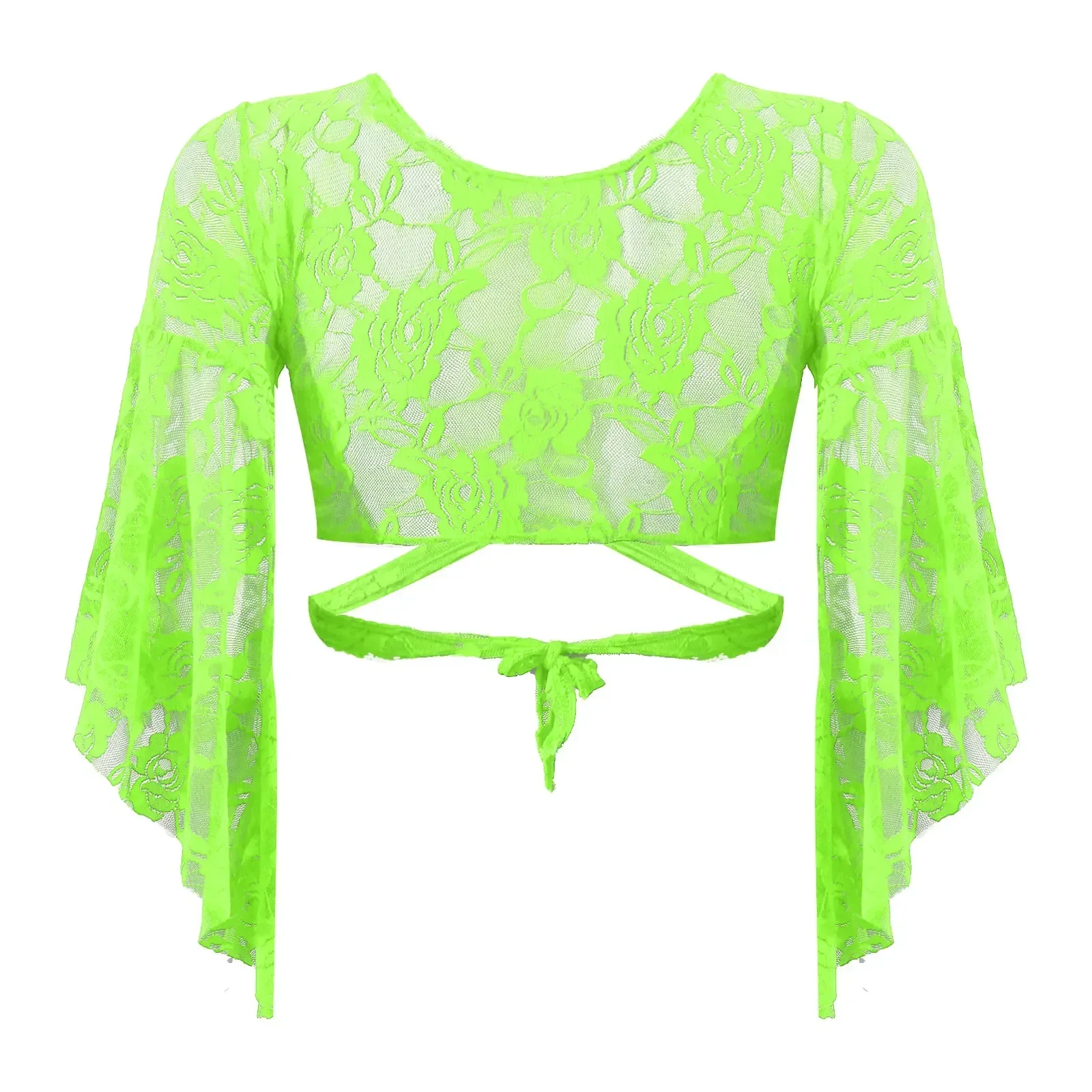 Женский кружевной топ для танца живота с расклешенными рукавами