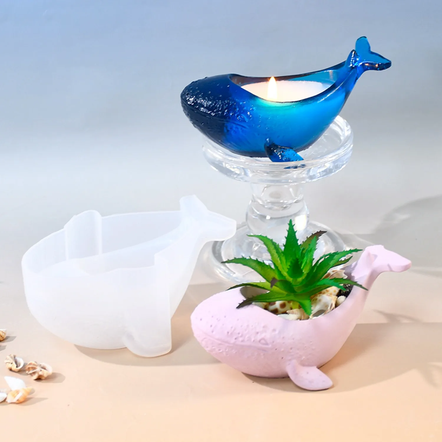 DIY Glue Drop Mold Whale Candlestick Silicone Mold Gypsum Succulent Flower Pot Storage Mold