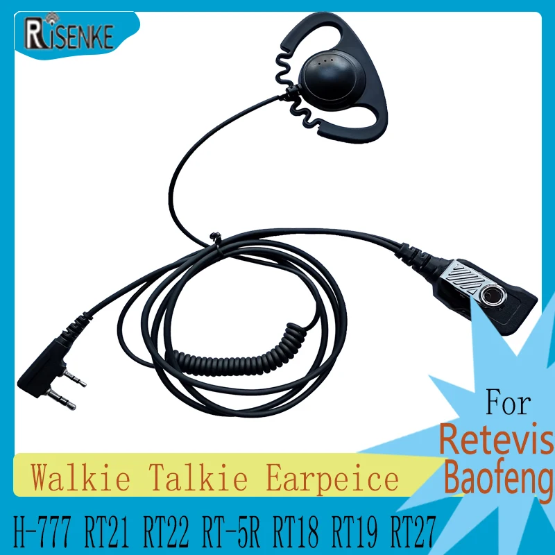 

RISENKE-Walkie Talkie Earpiece,Headset for Retevis H-777,RT21,RT22,RT-5R,RT18,RT19, RT27,Baofeng UV-5R,BF-F8HP,BF-888S,Kenwood