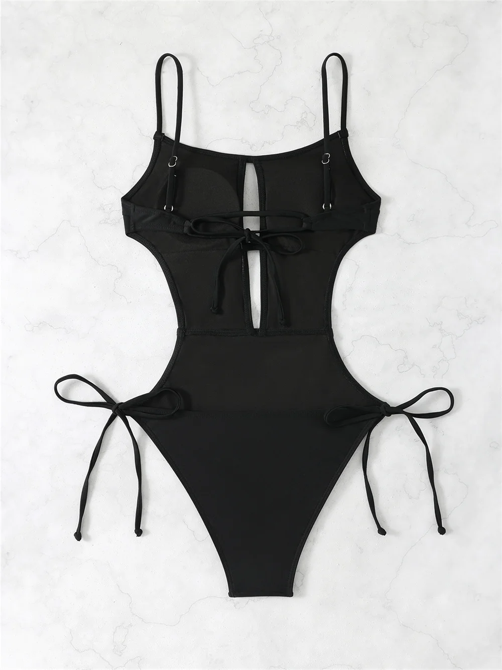 أسود حبال بيكيني الجوف خارج عارية الذراعين المتطرفة سلسلة Monokini ملابس السباحة الدانتيل يصل ملابس النساء الشاطئ الزي ثوب السباحة Biquini
