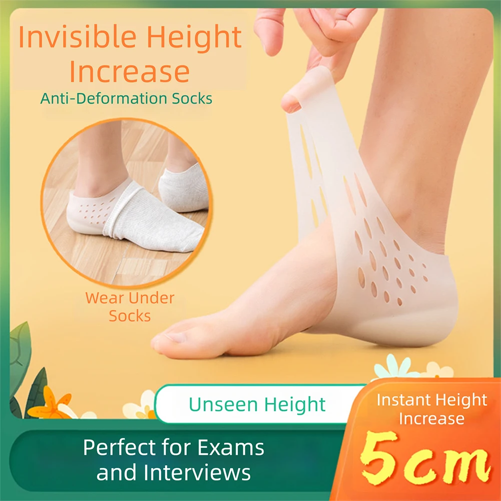 Silicone Higher Shoe Inserts Silicone Heel Pads Shoes Accessory Soft Silicone Reusable Cushioning Design Invisibles Height Boost