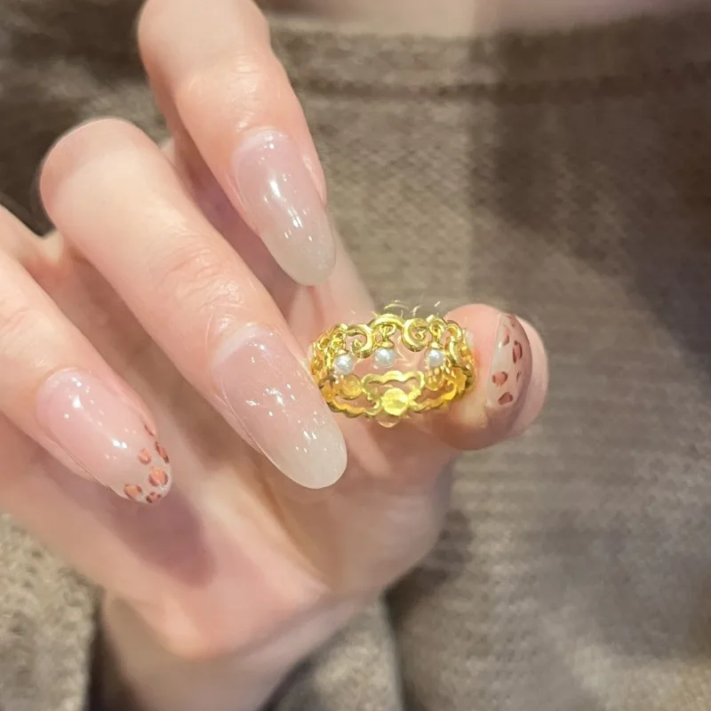 

Chinese National Style Golden Pearl Opening Ring Female Niche National Tide Flower Brocade Good Fate Ruyi Ring Light Luxury High