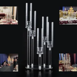 5 Arms Acrylic Clear Candelabra Centerpieces for Wedding, Pillar Taper Candlesticks Candle Holders with Acrylic Shade for House