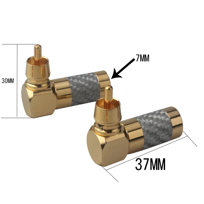 DIY wtyczka RCA adapter audio HiFi 90 stopni miedź z włókna węglowego 7mm pozłacane złącze kabla sygnałowego