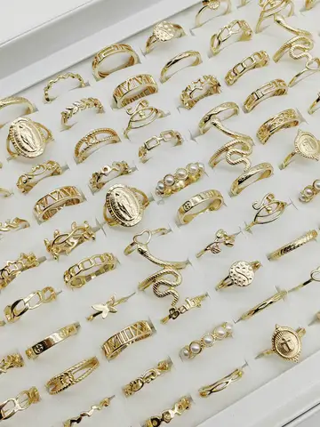 30pc/Lot Gold Color Finger Rings For Girls New Love Snake Animal Butterfly Cutout Star Pearl Thin Joint Ring Party Jewelry Women