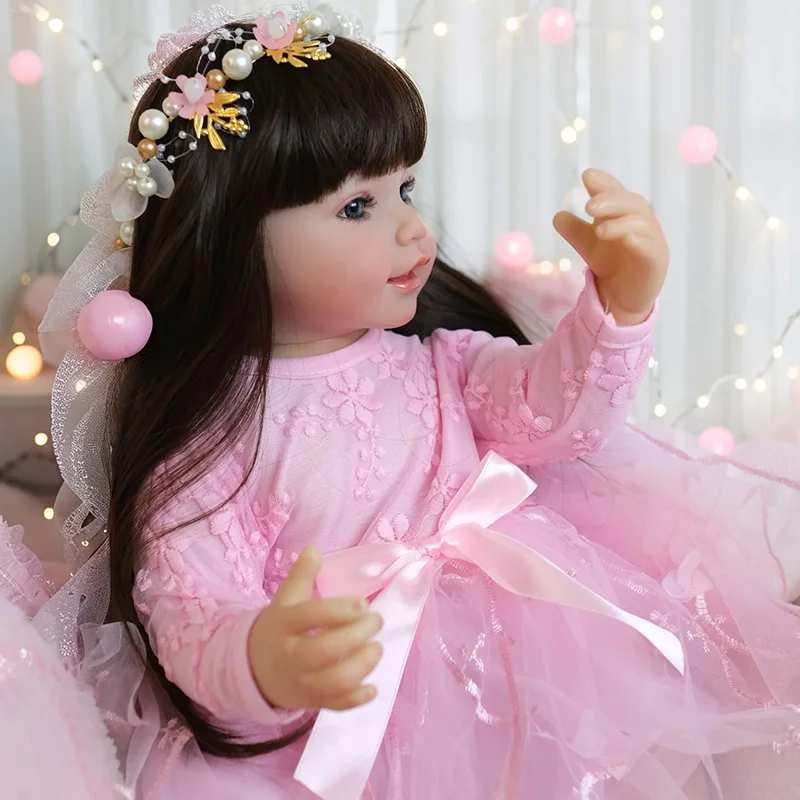 55CM Full Body Vinyl Reborn Baby Doll Princess Baby Girls Lovely Baby Gift Toys Same as Pictures Bonecas Bebe Hand Root Hair