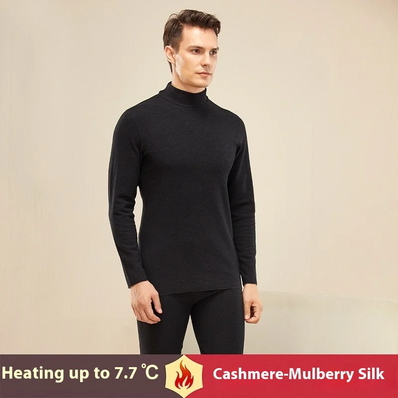 Cashmere Silk Semi-High Neck Thermal Underwear De Velvet Fever Fall Pants Suit Padded and Thickened Couple Thermal Clothing