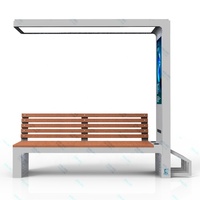 Urban Modern Smart Solar Cell Powered Outdoor Bench High Quality Wooden Seat with Stainless Steel Premium Urban Furniture