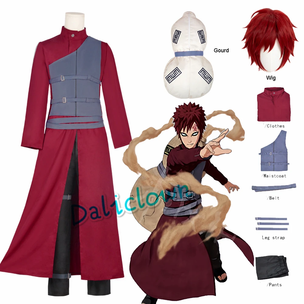 Gaara Cosplay Costume Sand Waterfall Fifth Kazekage Shinobi Ninja Uniform Gourd FullSet Wig Anime Female Women Carnival Costume