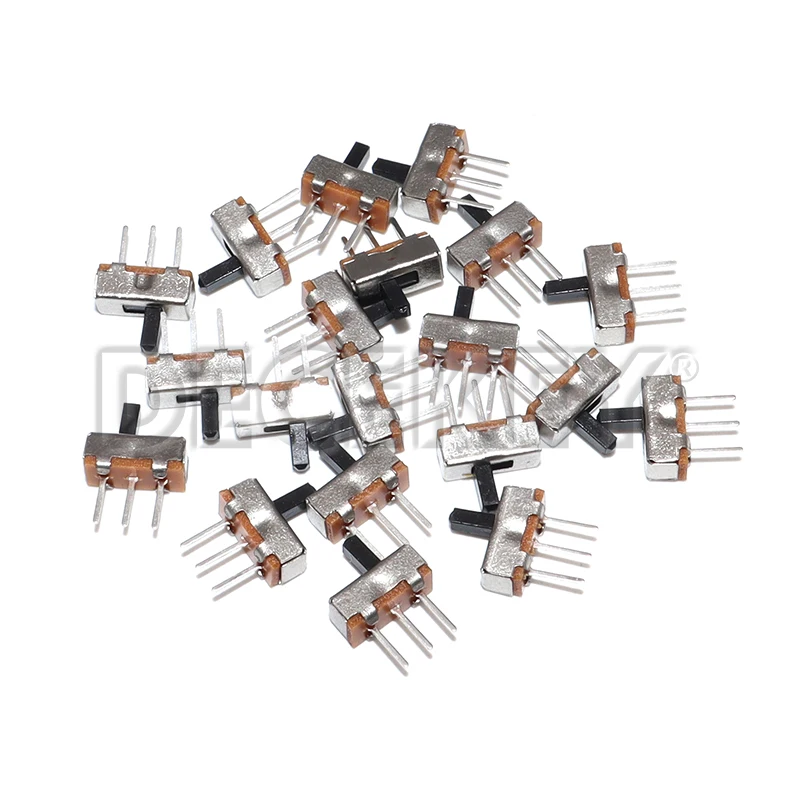 100pcs Mini Vertical Micro Slide Switch 2 Position 3 Pin Terminal 1p2t SPDT On/Off Switches SS-12D00 For PCB Breadboard Electron