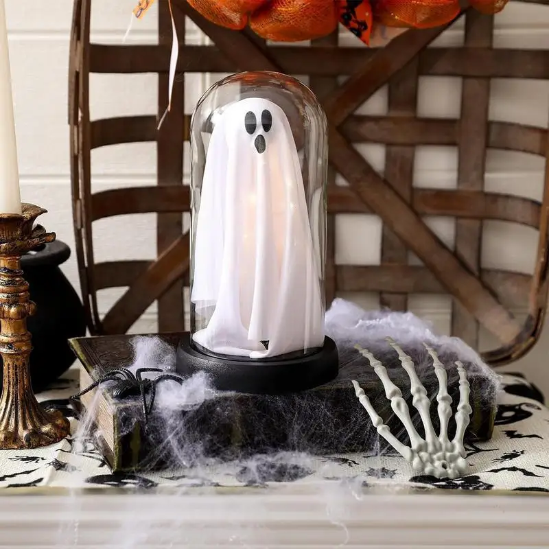 Light Up Ghost In Cloche Halloween Decorations Miniature LED Light Ghost Figurines Novelty Light Up Ghost In Cloche Ghost