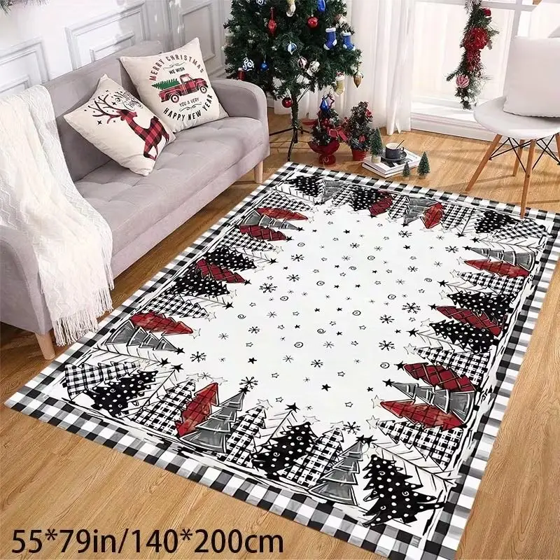VIKAMA Christmas Tree Rug, Non-Slip and Machine-Washable Living Room Rug, Christmas Indoor Decorative Rug, Home Decor