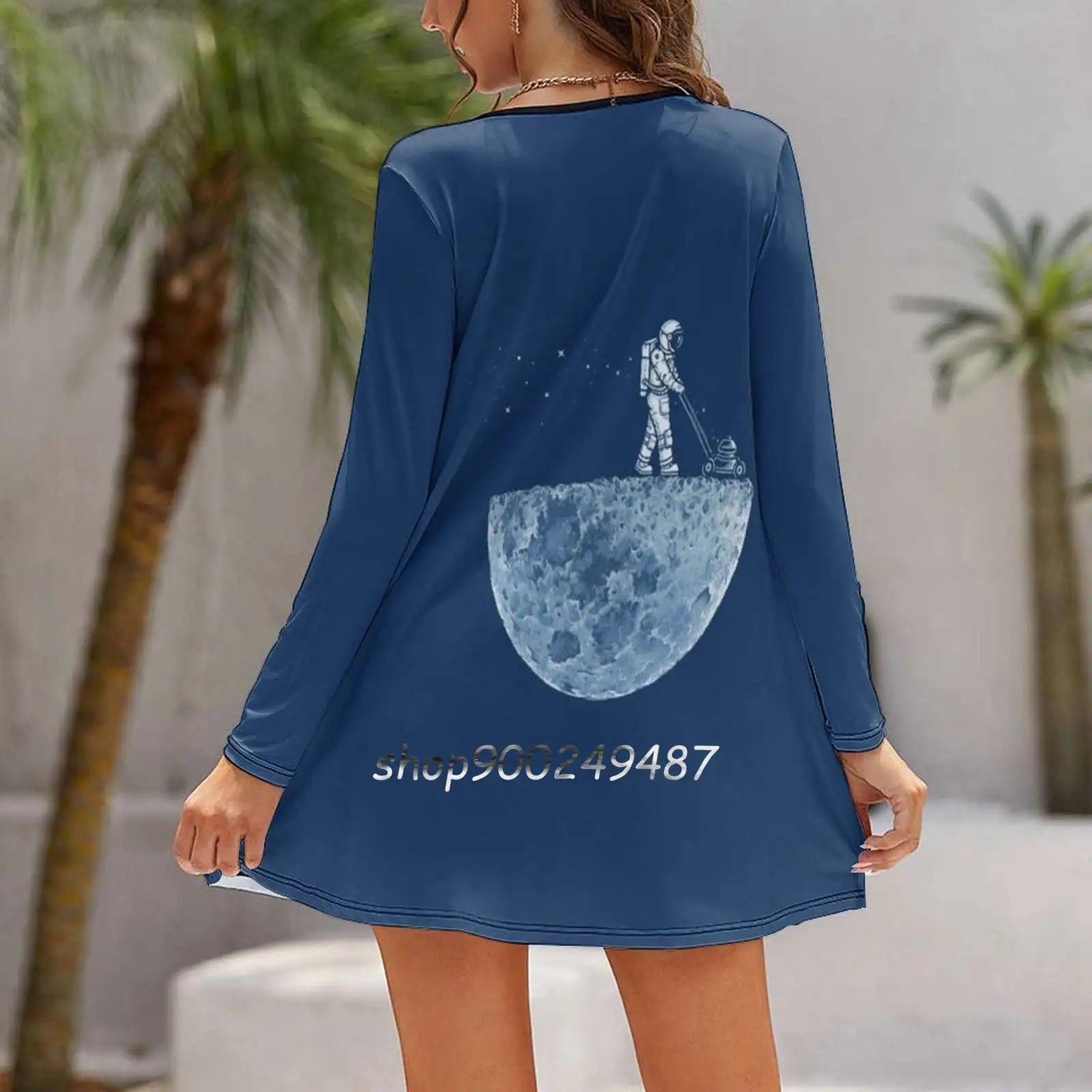 Mown Slim Dress With Hollow Waist Autumn Winter Sexy V Neck Long Sleeve Dresses Moon Stars Astronaut