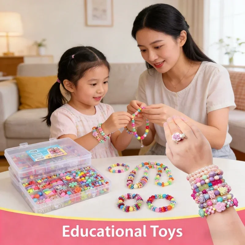 DIY Beaded Craft Material Kit Jewelry Making Toy Handmade Necklace Bracelet Set Early Educational Accessory for Baby Girl Giftin