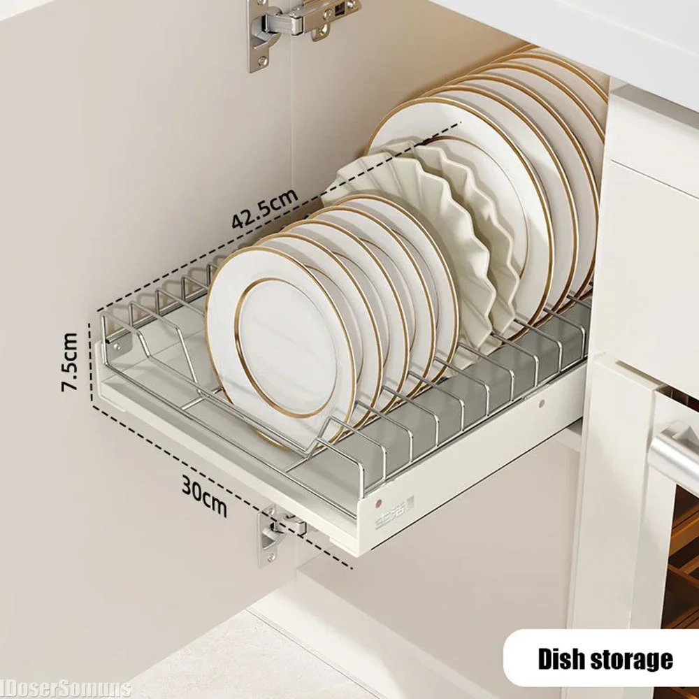 Kitchen Cabinet with Sliding Rails - No-Installation Tray Cabinet Bowl Rack, Pull-Out Large Capacity Storage Cabinet