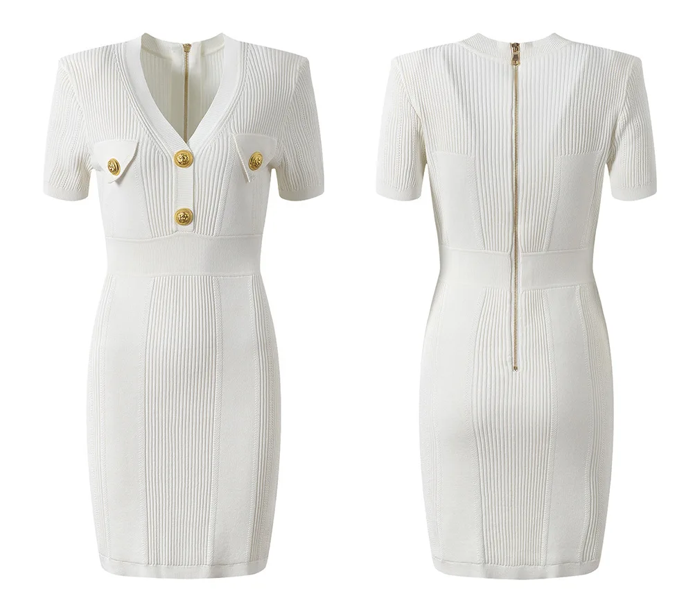 Lente Zomer V-hals Gebreid Slim Fit Metaal Bule Ele Lady Dr Faionable Wraparound Rok Sle ort Sve Dr