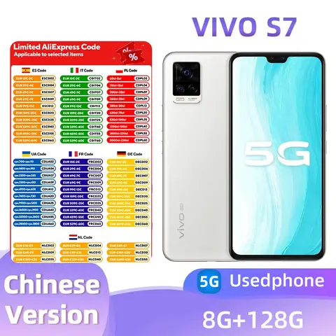 Vivo S7 5G Smart Phone Android CPU Snapdragon 765G 6.44 pollici Schermo ROM 128GB 64.0MP 4000mAh 33W Super Charge telefono usato