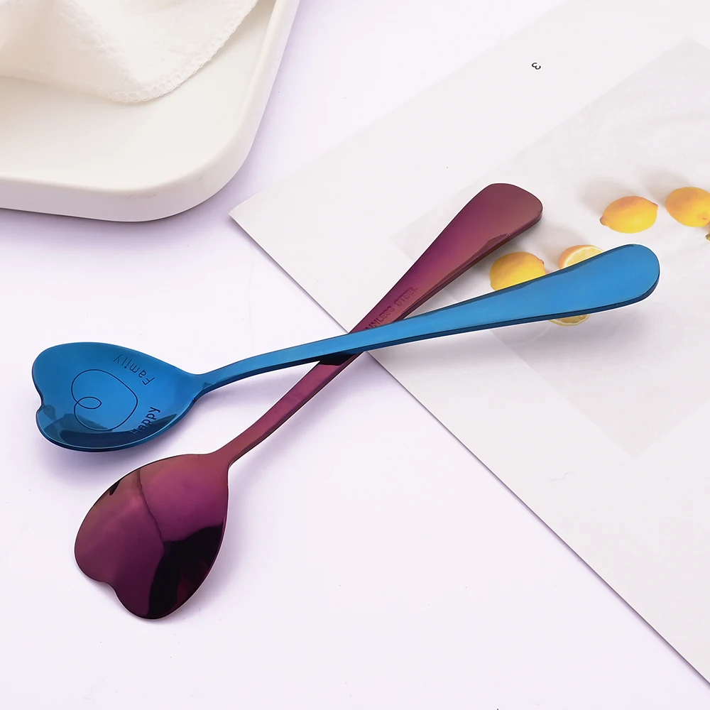 6Pcs Rose Gold Heart Shape Coffee Spoon Dessert Sugar Stirring Spoons Teaspoon Dinnerware Stainless Steel Kitchen Accessories