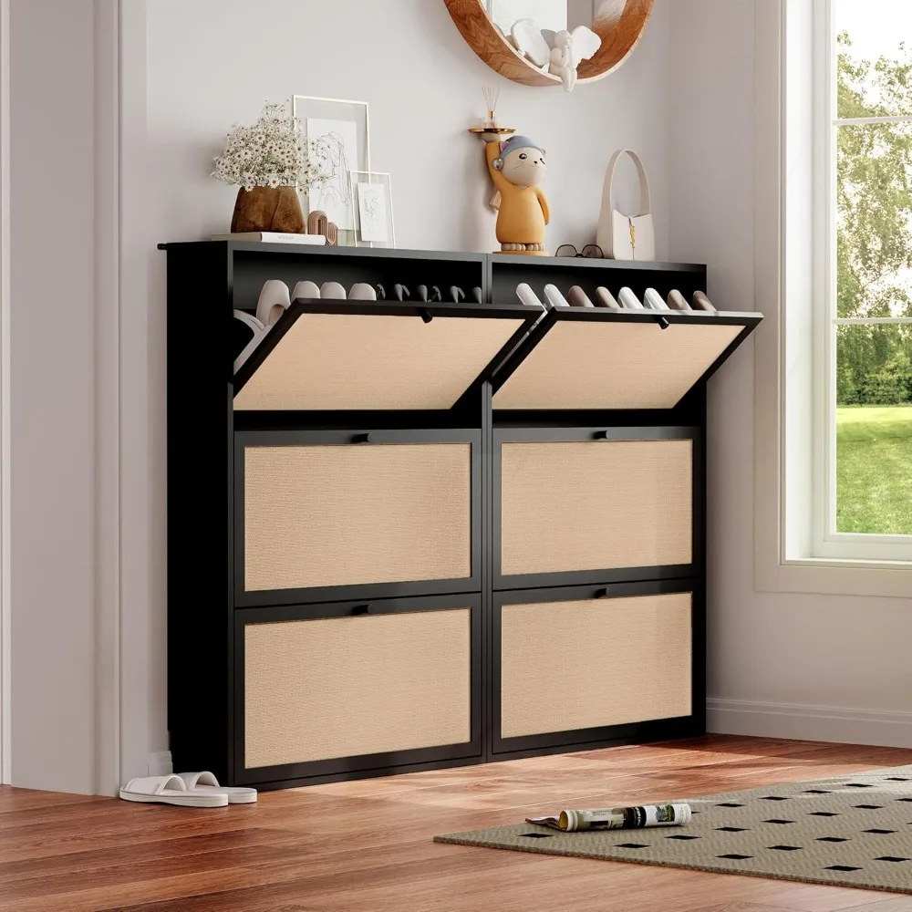 خزانة تخزين الأحذية ذات درج قابل للطي وباب من الكتان الضيق ومنظم قائم بذاته للأحذية #6